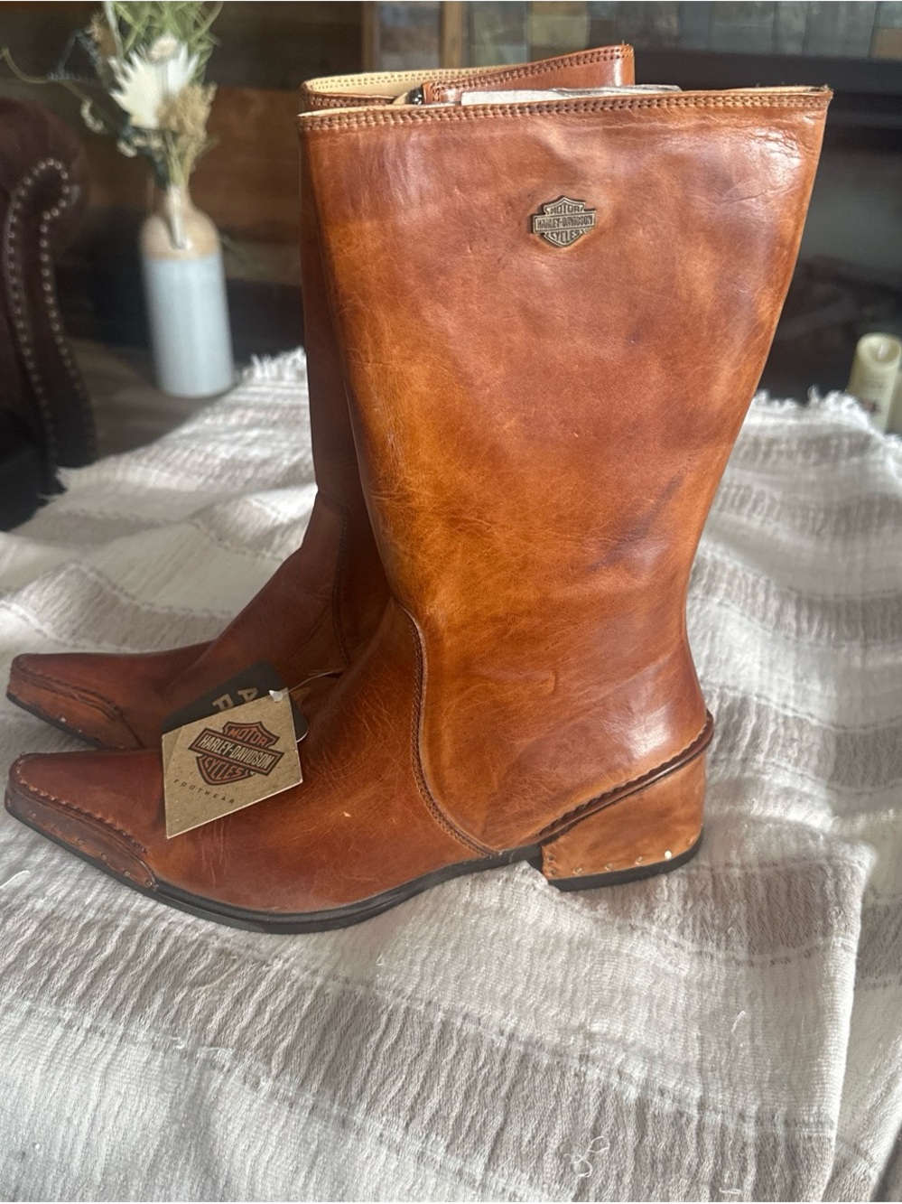 Harley-Davidson Tan Brown Leather Heeled Boots - Picture 5 of 5